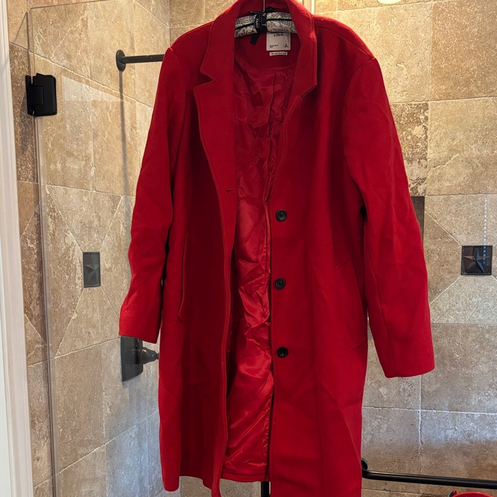 Abercrombie & Fitch Red Wool Blend Women's Single-Breasted Coat
